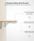 Heavy Duty Stainless Steel L Shaped Folding Shelf Bracket Wall Mount For Drop Leaf Tables And Workbenches Built Tough Space Saving