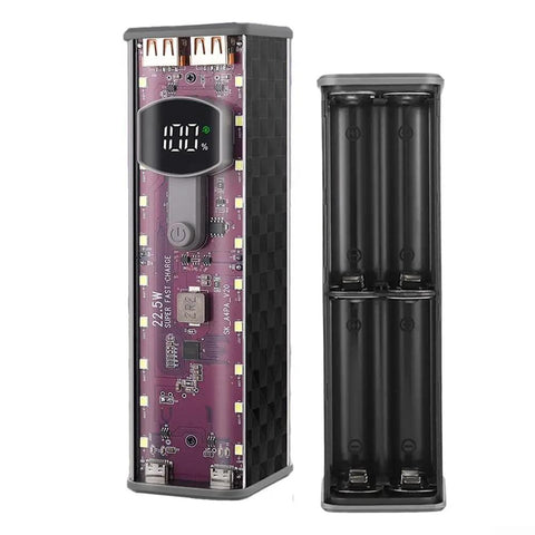 Effortless No Sweat Solderless DIY Power Bank Enclosure Holds Eight 18650 Batteries In Transparent ABS Case Featuring Killer 45 Watt Fast Charging for fast charging.