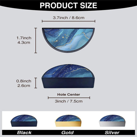 Blue Gradient Gold Fluid Art Cabinet Pulls Set Of 2 With 3 Inch Hole Center Black Semicircle Drawer Handles