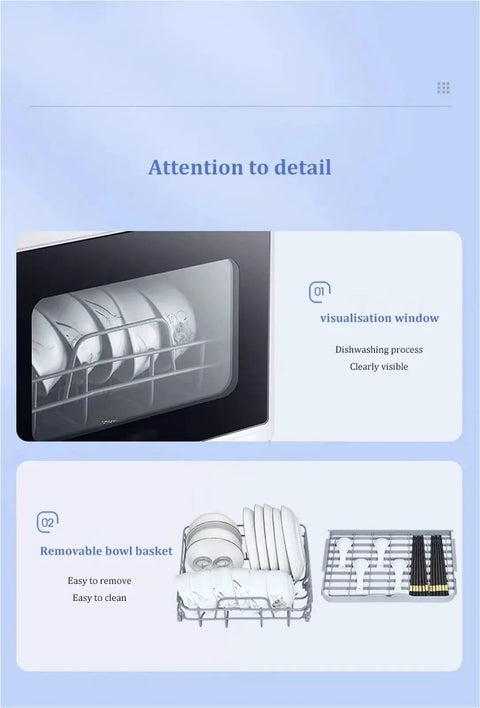 Visualisation window of the Compact Portable Mini Countertop Dishwasher With Smooth Fully Automatic Drawer Operation.