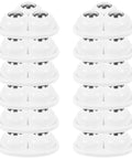 12pcs Furniture Caster Wheels, 360 Degree Swivel Self Adhesive stacked in rows, showcasing white design and metallic wheels.