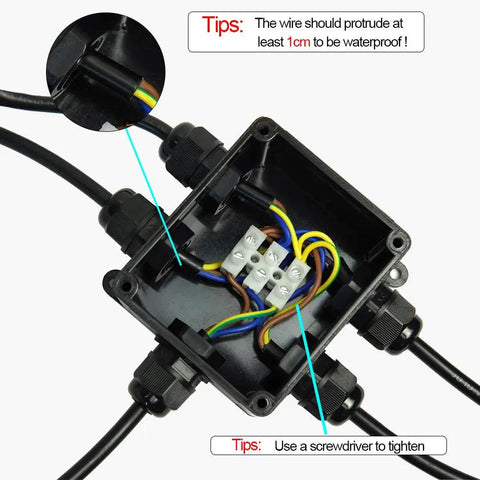 External Outdoor Underground Electrical Junction Box 5 Way Cable Connector For M20 Wire 4mm To 8mm with exposed wiring