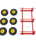All Terrain Dolly 1200 Lbs Six Wheel Platform Cart With Pneumatic Tires Red For Heavy Loads Moving Furniture Equipment Outdoors Indoors Workhorse Steel Frame parts shown
