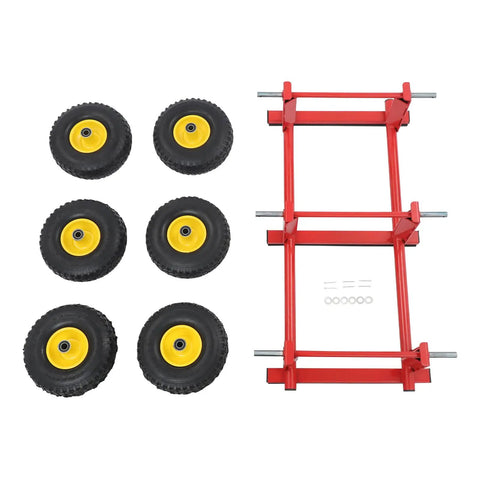 All Terrain Dolly 1200 Lbs Six Wheel Platform Cart With Pneumatic Tires Red For Heavy Loads Moving Furniture Equipment Outdoors Indoors Workhorse Steel Frame parts shown