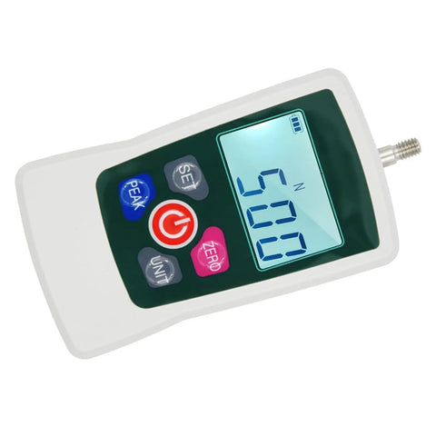 Digital Force Gauge 500N Handheld With Backlit Display And S Unit Switching Lightweight Portable Tension And Compression Meter For Spot On Push Pull Measurements Great For Labs And Workshops front view with LCD screen
