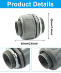 Heavy Duty 2 Pack 1-1/4 Inch NPT Liquid Tight Connectors Featuring Durable PVC Construction Built Tough For Wet Environments Corrosion Resistant Strain Relief Fittings, detailed view with size dimensions.