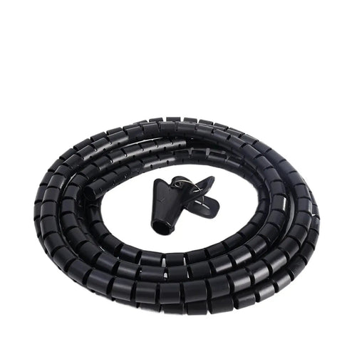Flexible Spiral Cable Management Sleeve 2M Wire Tidy Tube For Home And Office Organization Durable Multicolor Wrap Fits 10mm And 16mm Cables Keeps Wires Neat And Safe Clutter Free Black 1 Pack coiled with clip