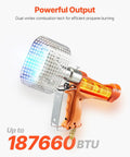 Powerful Propane Heat Gun With 187660 BTU Output Adjustable Regulator on with blue flame