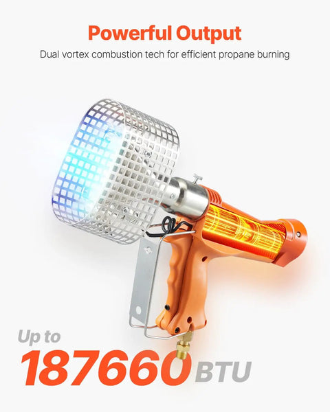 Powerful Propane Heat Gun With 187660 BTU Output Adjustable Regulator on with blue flame