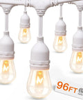 Outdoor String Lights Weatherproof 96Ft Two 48Ft Strands With Edison Vintage Bulbs And 30 Hanging Sockets Spare Bulbs Included ETL Listed
