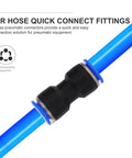 Grab The Healeved 50 Piece Pneumatic Fittings Quick Connect Push To Connect Air Hose Repair Kit Made From Sturdy Pu Plastic With Multiple Outer Diameters For Your Easy Connection Solution In The Shop, black quick-connect air hose fitting on blue tube