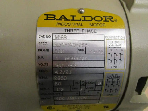 Label of Used M16B Motor 1 Hp 2850 Rpm Three Phase Electric Motor Industrial Grade For Heavy Duty Applications