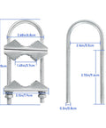 Heavy Duty Mast Clamp Kit For Outdoor Antennas With U Bolts And V Jaw Blocks, zinc plated, shown with measurements