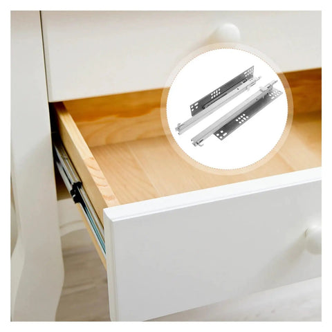 Two Pack Heavy Duty Ball Bearing Drawer Slides With Bottom Mounted Concealed Design For Smooth Quiet Full Extension Install Secure Drawer Build Great Kit Fits Kitchen Cabinets Dressers Tool Chests And DIY That Need Top Shelf Performance No BS. concealed drawer slide in white cabinet