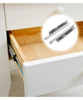 Two Pack Heavy Duty Drawer Slides With Bottom Mounted Concealed Design For Cabinets And Furniture, Beefy Professional Grade Metal Rails For Smooth Quiet Glides, Durable Construction, No Exposed Tracks, installed in white cabinet drawer