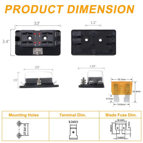 Road Ready 4 Way Blade Fuse Box With Built In Led Indicator For Blown Fuses Hella Reliable Automotive Shield dimensions and specifications