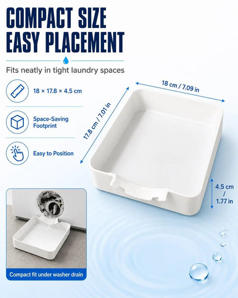 Front Load Washer Drip Pan Universal Drain Tray Leak Proof Floor Protector with size dimensions and details