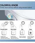 Smart Bidet Toilet Seat Rounds Perfectly Keeps Your Back Cozy Af Year Round showing colorful control knob for washing and drying.
