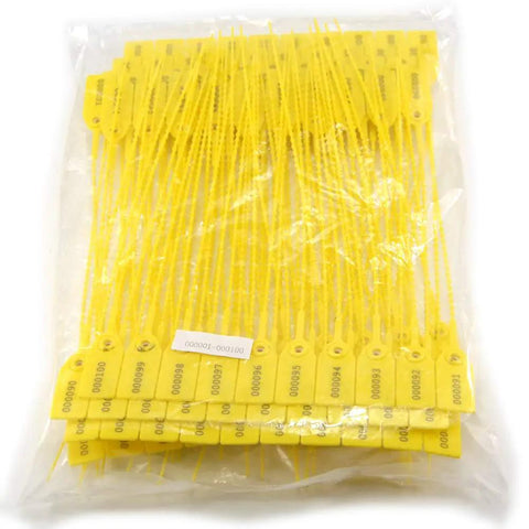 Yellow Numbered Security Zip Ties With Tamper Evident Seal Tags Pull Tight Self Locking Disposable Safety Locks For Fire Extinguishers 100 Pack