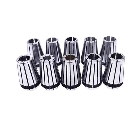 Precision ER16 Spring Collet Chuck Set With Secure 1/4 1/8 Inch And 6mm 6.35mm Collets showing silver collets for CNC machining tasks.