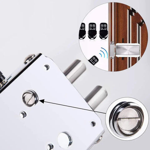 Smart Wireless Anti Theft Door Lock Kit With Keyless Deadbolt Access Control System For Home Security Includes Four Remote Controls And Durable Stainless Steel Construction showing close-up of lock mechanism.