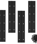 4 Pack 8 Inch Heavy Duty Piano Hinges Built Like A Tank For Rock Solid Cabinet Doors And Furniture Builds Featuring Smooth Black Stainless Steel Finish And Quick No Sweat Installation With All Screws laid out with screws.