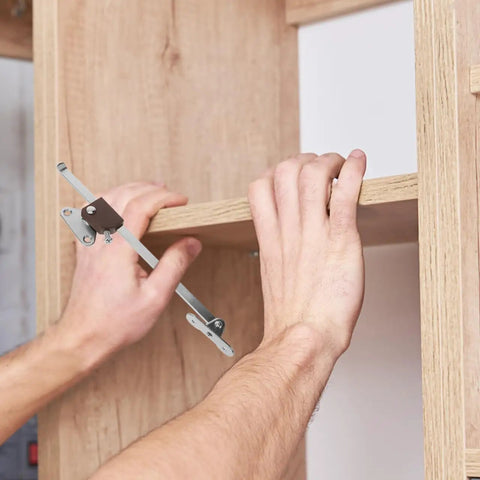 Two Pack Heavy Duty Lift Up Cabinet Hinges With Gas Spring Supports For Cabinets Doors Wardrobes And Bookcases Keeps Lids And Flaps Open Safely And Smoothly Perfect For Kitchens Closets And Home Furniture Projects, installed on wooden cabinet door