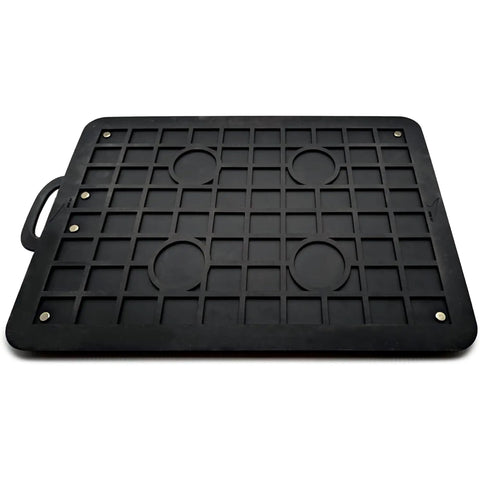 Black base of Sequin Tech Golf Mat With Instant Swing Feedback And Ball Impact Analysis, grid pattern with handle visible.