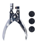Handheld Single Hole Paper Punch For Scrapbooking And Office Use, Metal Circle Punch with spare parts, silver finish, shown with extra discs
