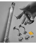 Hella Durable Acrylic Round Grab Handle With Rock Solid Metal Brackets, showing clear acrylic tube and metal brackets for safety railing.