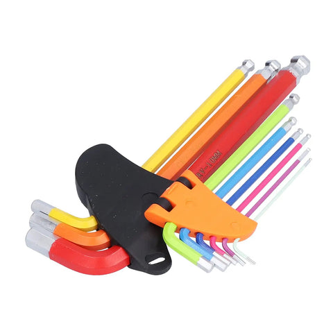 Awesome 9 Piece Colourful Hex Wrench Set With Long Arm Chrome Steel Flat Heads Plus Storage Case For All Your Biking And Home Repair Needs, colorful 9-piece hex key set with holder