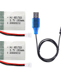 2 Pack 3.7V 150mAh 20C LiPo Battery With USB Cable For JJRC H8 Mini U207 X2 H2 RC Drones