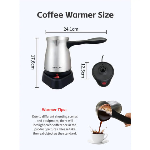 Electric 600ml Do It All Coffee Pot With Stainless Steel Kettle And Ergonomic Handle For Home Use with measurements shown