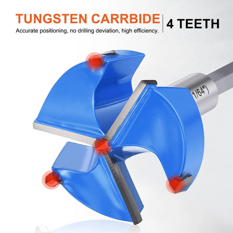 Heavy Duty Forstner Drill Bit 1-1/4 Inch 32 Mm Tungsten Carbide Tips with four teeth for precise cutting.