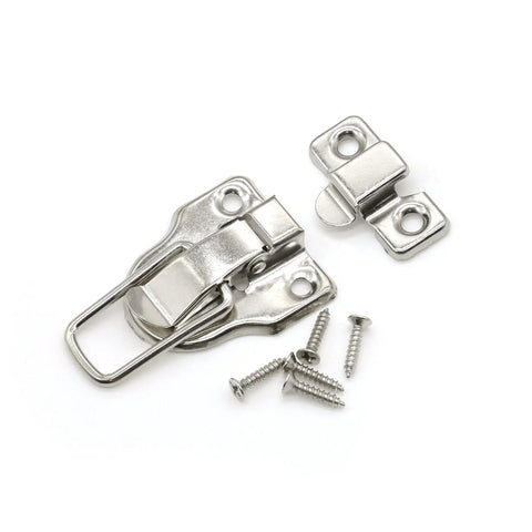 14 Pack Silver Toggle Latches For Wood Boxes And Tool Cabinets Spring Loaded Metal Hasps with screws displayed