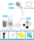On The Go Portable Electric Camping Shower With Built In 5000mAh Battery components including pump and water pipe
