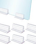 Six Pack Heavy Duty Self Adhesive Sneeze Guard Holders With Secure Locking Design For Quarter Inch Clear Acrylic Sheets. Transparent PVC brackets holding acrylic sheets.