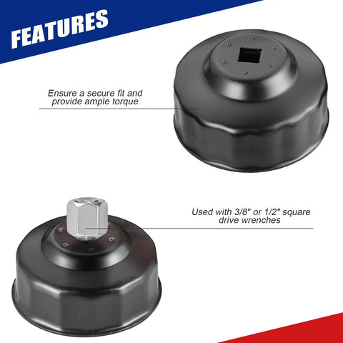 Detailed view of metal socket in 15 Piece Oil Filter Cap Wrench Tool Set, Universal Cup Type Socket Wrench Kit with Three Eighths Inch Drive