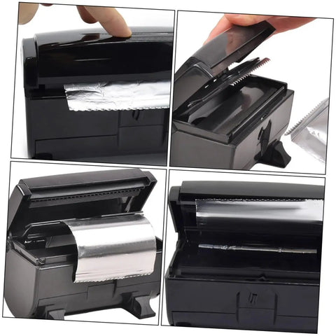 Close-up of Tin Foil Cutter Machine with Automatic Storage Box for Hairdressing and Nail Art Supplies High Temperature Resistant Foil Dispenser
