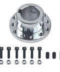 Beefy Steel Hub Shaft Axle Adapter Sprocket Twin Six Hole Build showing hub shaft, screws, and nuts for go karts and golf carts.