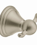 Double Robe Hook With Brushed Nickel Finish For Bathroom Or Kitchen, front view showing two hooks and modern design