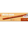 Mitsubishi Pencil With Eraser 9850 HB Hardness For School Or Office, Smooth Lead, red box with 12 Pack, shown in packaging.