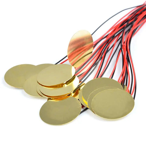 15 Pack Piezo Pickup Discs 27mm Thin 0.4mm With 13 Inch Leads For Acoustic Guitar And Drums, Pro Grade Brass And Ceramic Construction