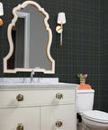 Bathroom featuring Built Tough Heavy Duty Textured Vinyl Wall Covering Custom Printed Leather Look Design Commercial Grade.