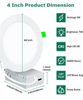 Diagram of 12 Pack 4 Inch Ultra Thin LED Recessed Ceiling Lights With Junction Box 5CCT Dimmable with dimensions and features