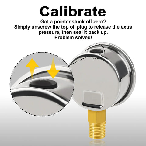 AetralYB 0-200 psi 2-inch dial liquid-filled stainless steel pressure gauge with 1/4 in NPT mount brass threaded outlet