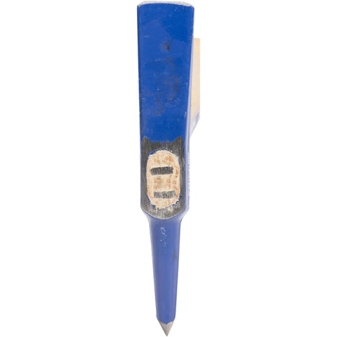 Chipping Welding Hammer 12 Ounce Made in USA With Drop Forged High Carbon Steel And Chisel Style Faces For Fast Material Removal Perfect For Welding Metalworking And Light Demolition VN18510 WC12, side view showing chisel-style face and tip in blue.