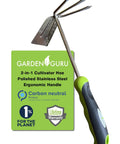 Stainless Steel Hand Cultivator Rake Hoe Tiller Tool With Ergonomic Handle For Garden Pros, Rust Resistant, 3 Large Tines, shown with packaging