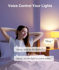 Person using voice command for Color Changing Smart LED Bulbs A19 E26 75W Equivalent, WiFi Enabled, Works With Alexa And Google Home