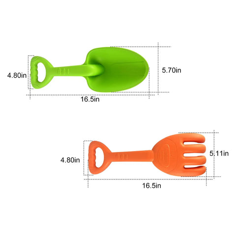 Large Beach Sand Toy Set With Two Shovels And Two Rakes In Mesh Bag Sixteen Point Five Inch Heavy Duty Plastic Four Piece Kit